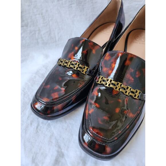 Tory Burch Tortoise Shell Patent Leather Heeled Loafers Size 9.5 - Picture 14 of 16